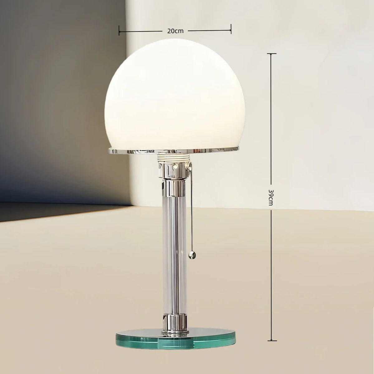 Table Lamp Frosted Glass Shade Adjustable Height Chrome Finish