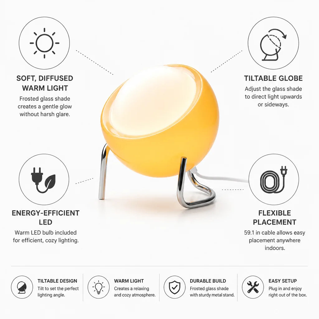 Table Lamp Frosted Glass Tiltable Globe Warm LED