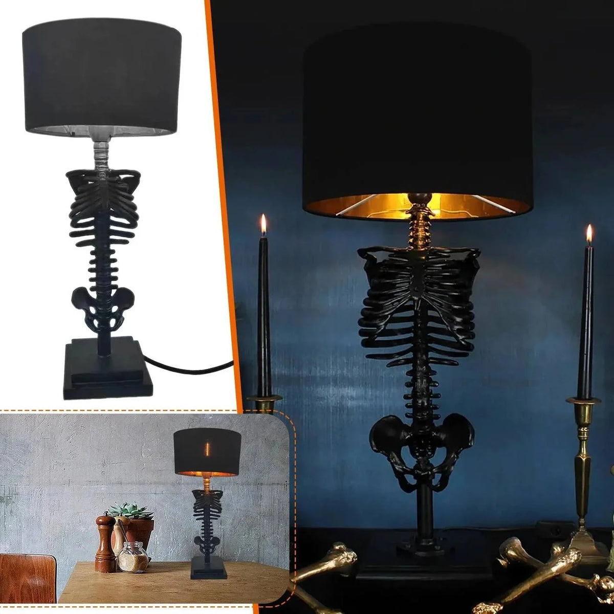 Table Lamp Gothic Skeleton Handcrafted Warm Ambient Lighting