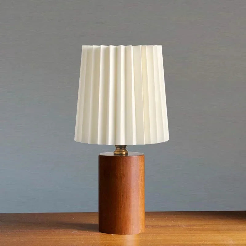 Table Lamp Pleated Fabric Shade Turned Wood Base