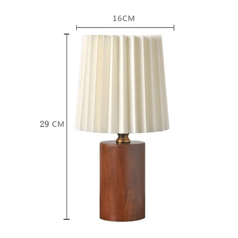 Table Lamp Pleated Fabric Shade Turned Wood Base