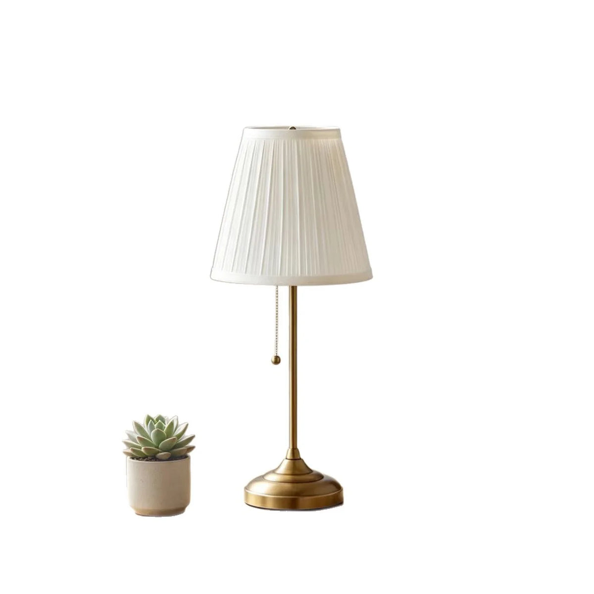 Table Lamp Pleated Shade Pull Chain Control Weighted Base