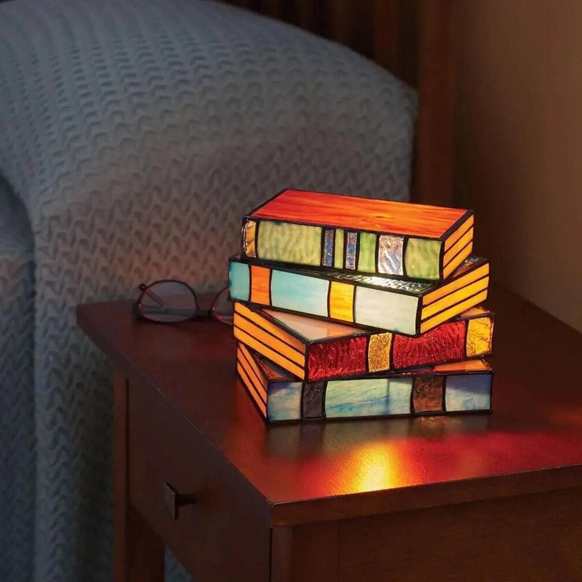 Table Lamp Stacked Books Tiffany Style Stained Glass