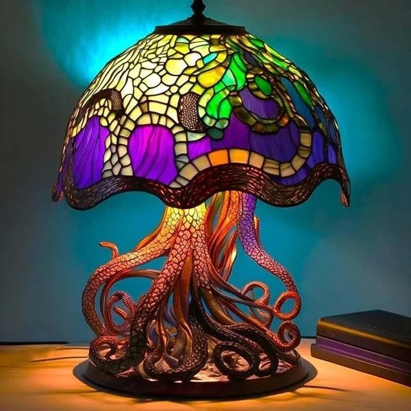 Table Lamp Stained Glass Mosaic Handcrafted Ambient Lighting