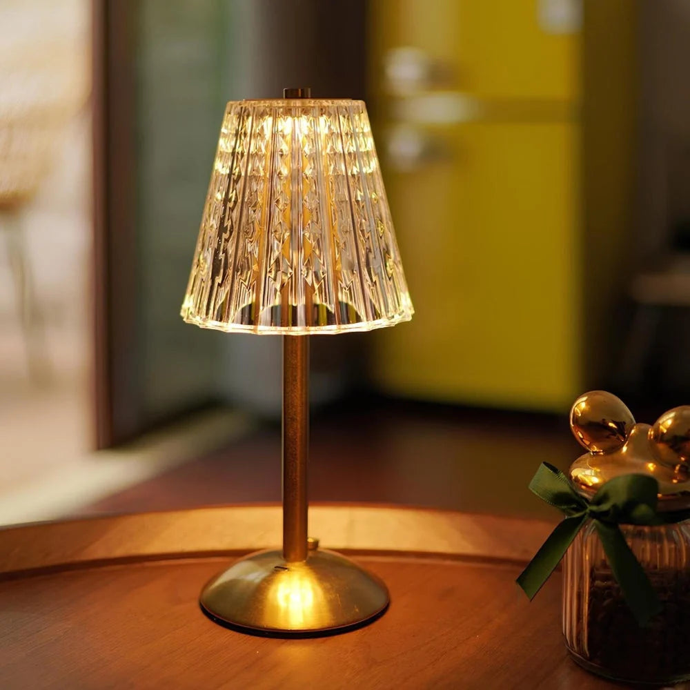 Table Lamp Tall Crystal Rechargeable Dimmable