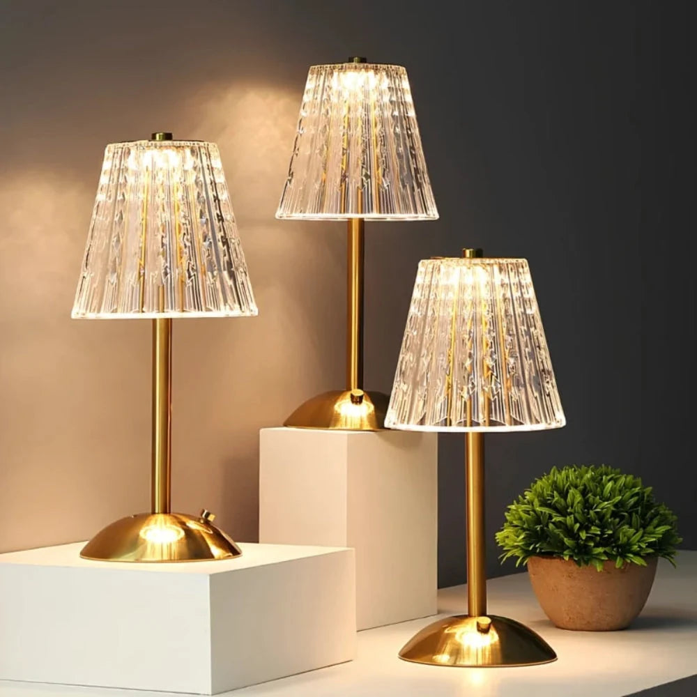 Table Lamp Tall Crystal Rechargeable Dimmable