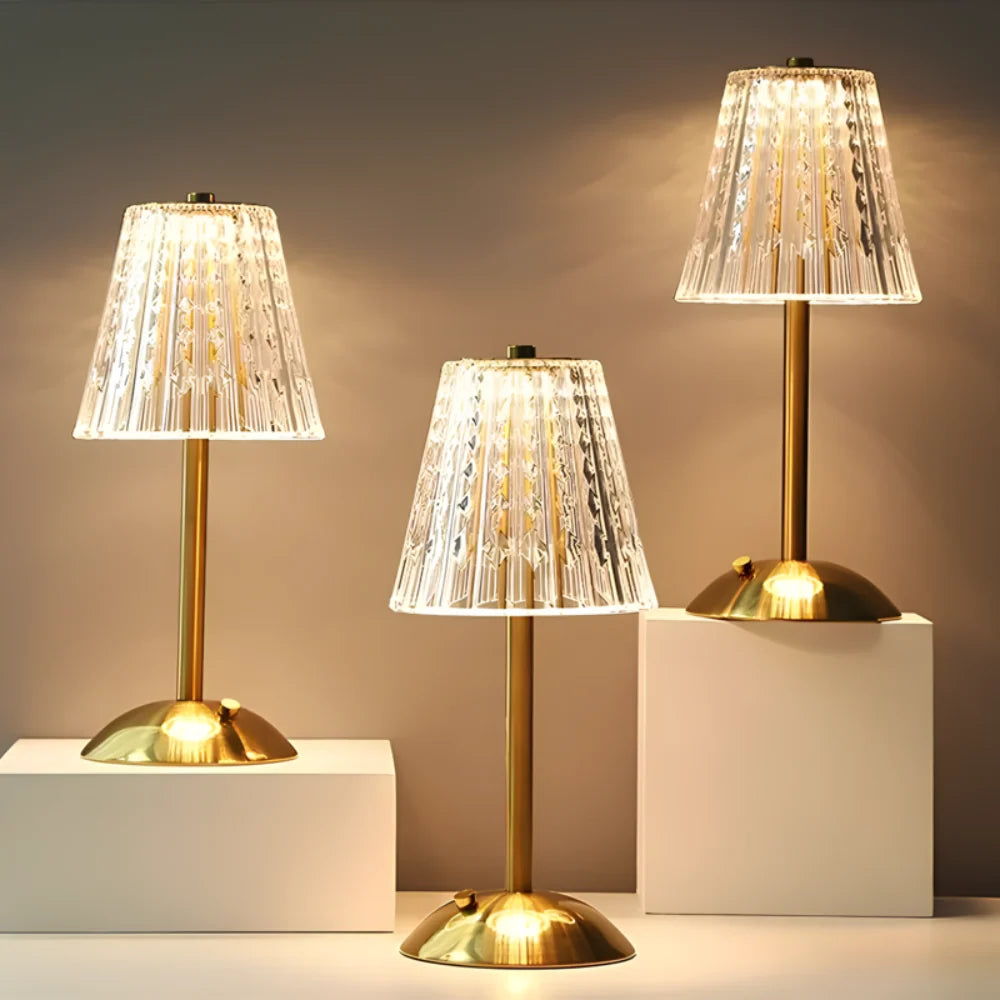 Table Lamp Tall Crystal Rechargeable Dimmable