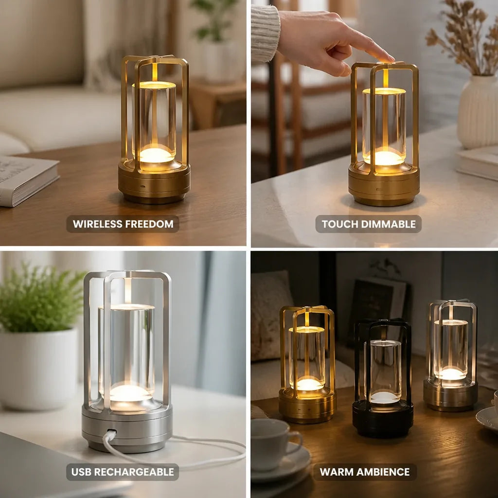 Table Lamp Touch Dimmable USB Rechargeable Metal & Glass