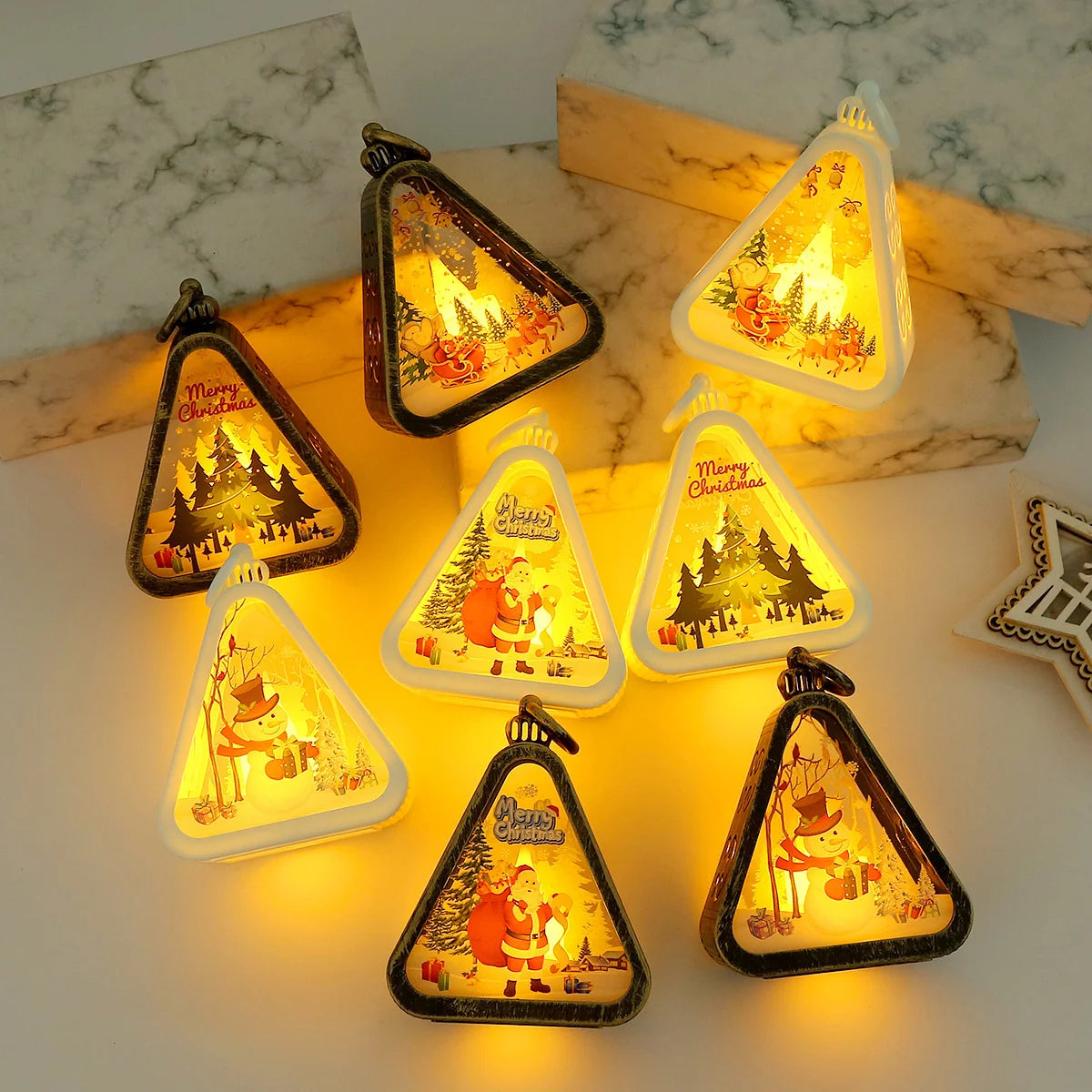 Table Lamp Triangle Warm LED Metal Frame