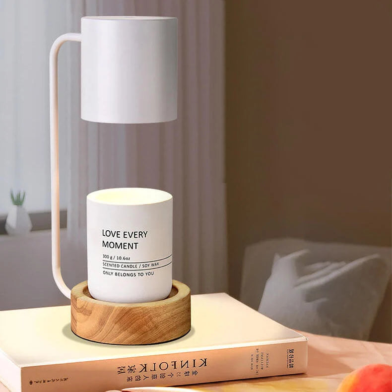 Table Lamp Wood Base Matte Metal Dimmer & Timer