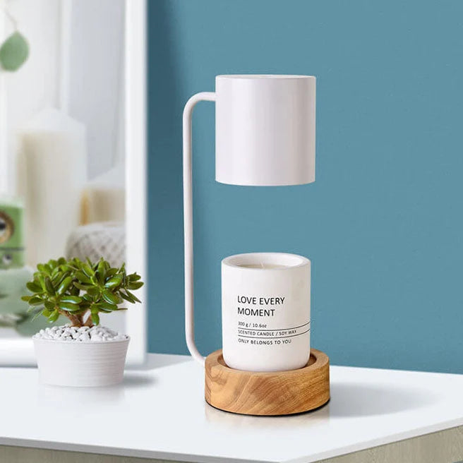 Table Lamp Wood Base Matte Metal Dimmer & Timer