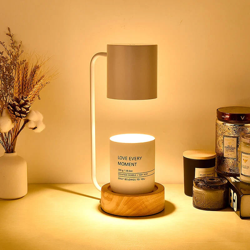 Table Lamp Wood Base Matte Metal Dimmer & Timer