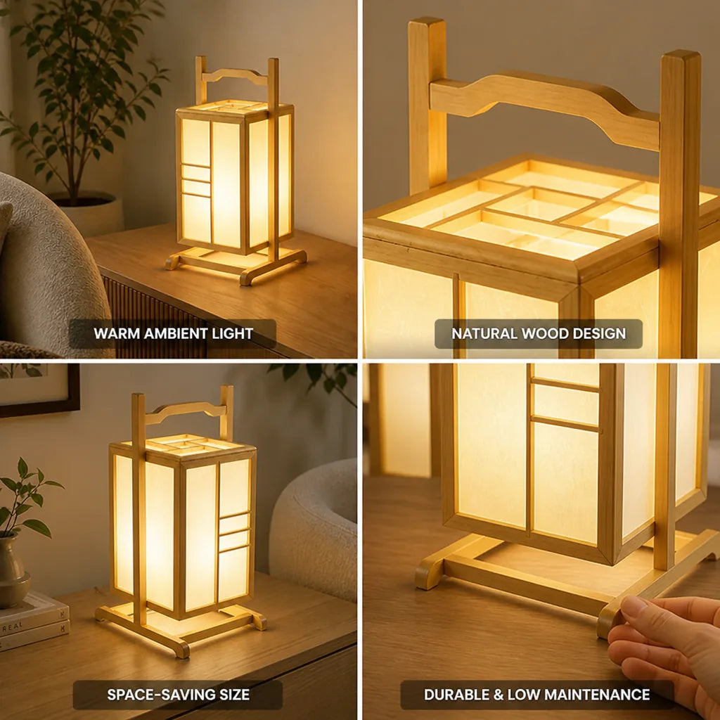 Table Lamp Wooden Integrated LED Warm Glow