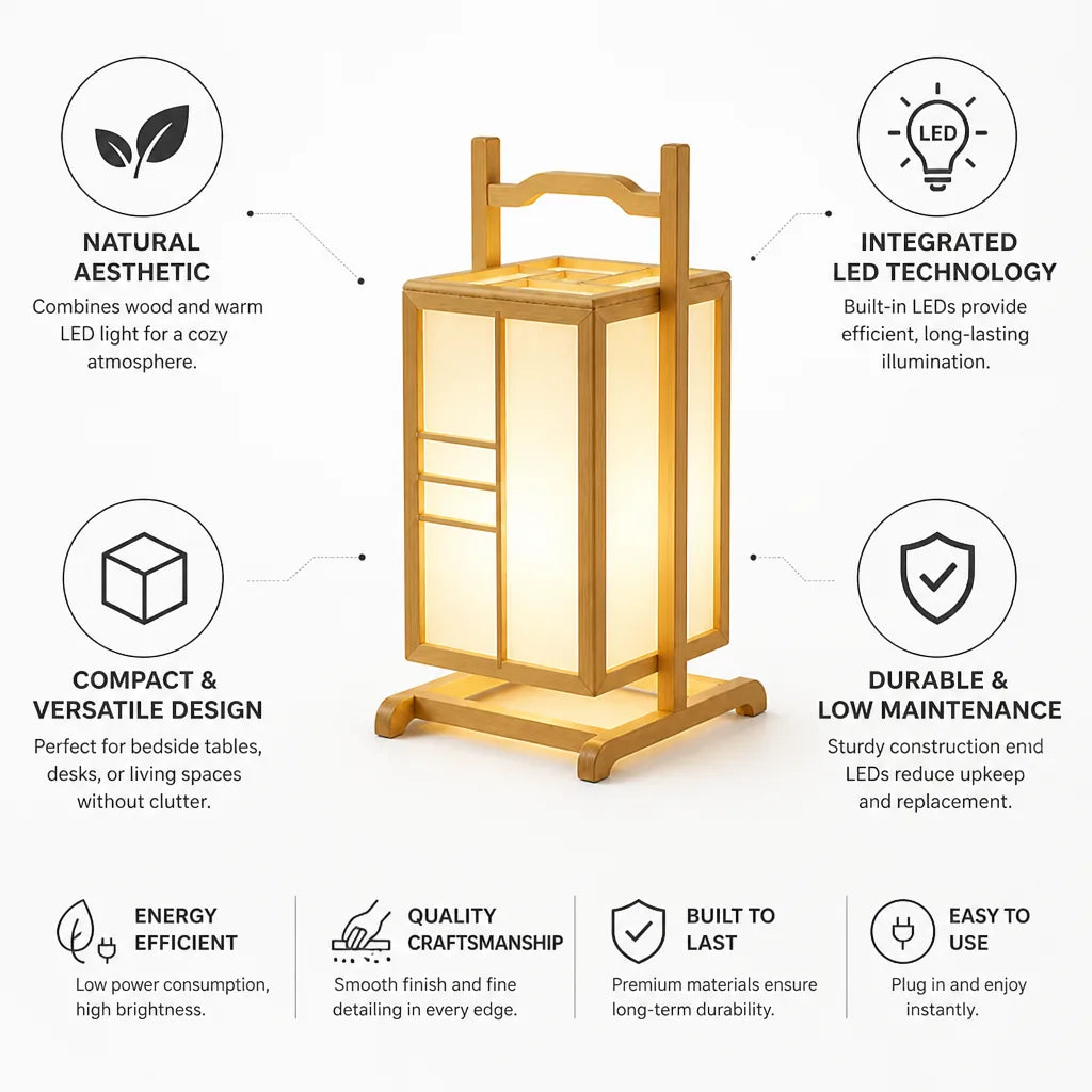 Table Lamp Wooden Integrated LED Warm Glow