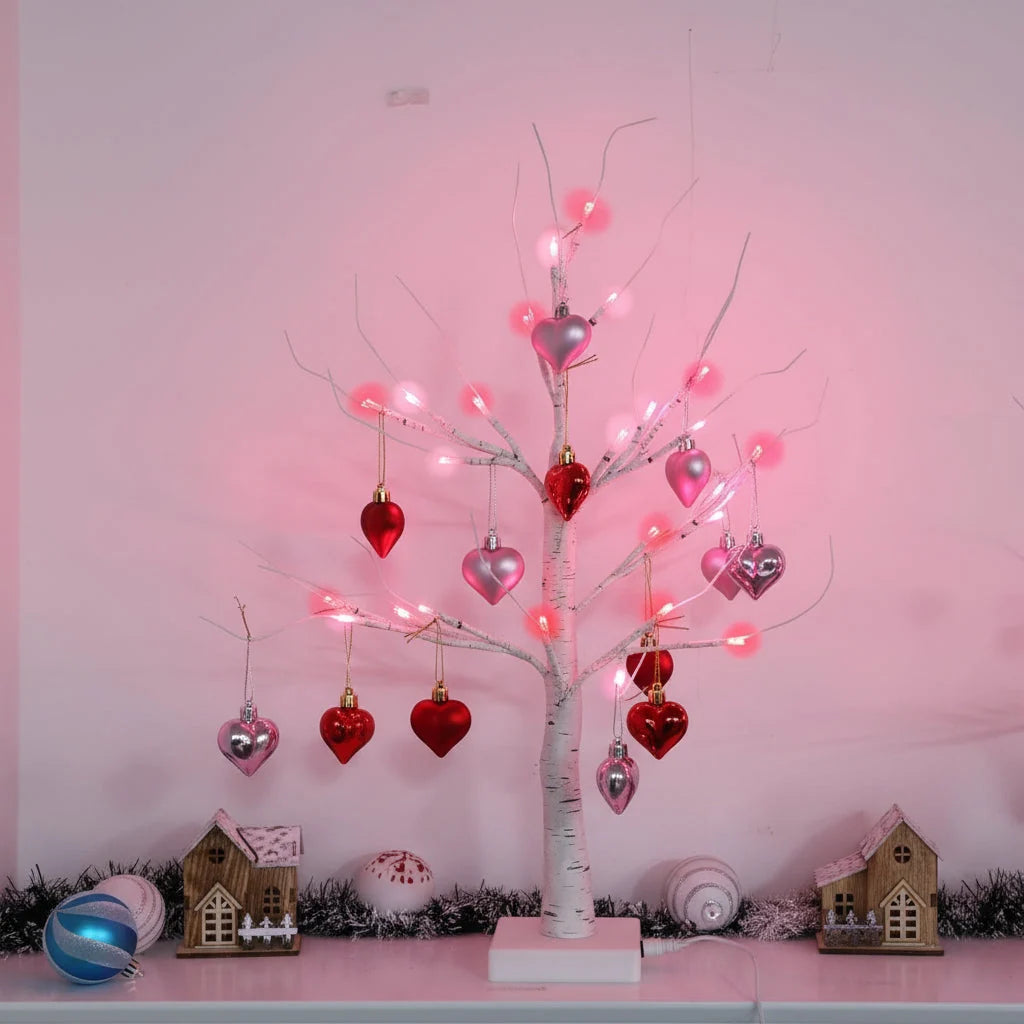 Table Light Pale Birch-Look Warm LED Battery-Powered