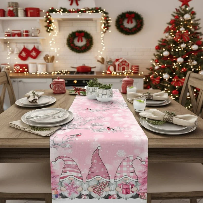 Table Runner 100% Linen Snowflake & Elf Design Machine Washable