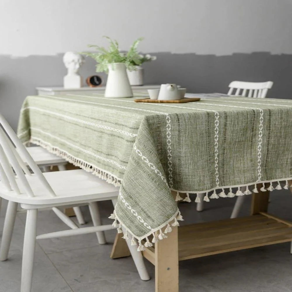 Tablecloth Cotton Linen Blend Wrinkle-Resistant Machine-Washable