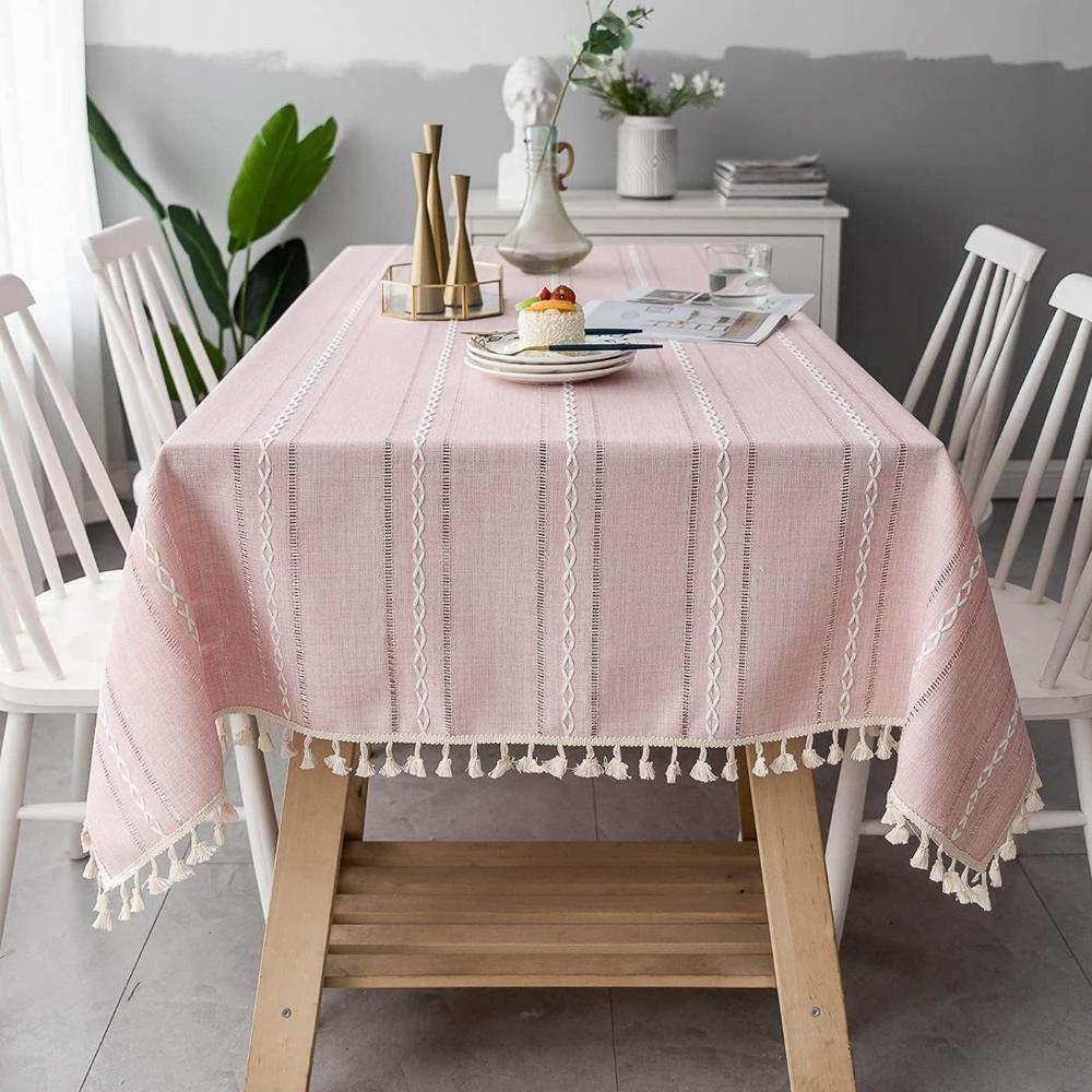 Tablecloth Cotton Linen Blend Wrinkle-Resistant Machine-Washable
