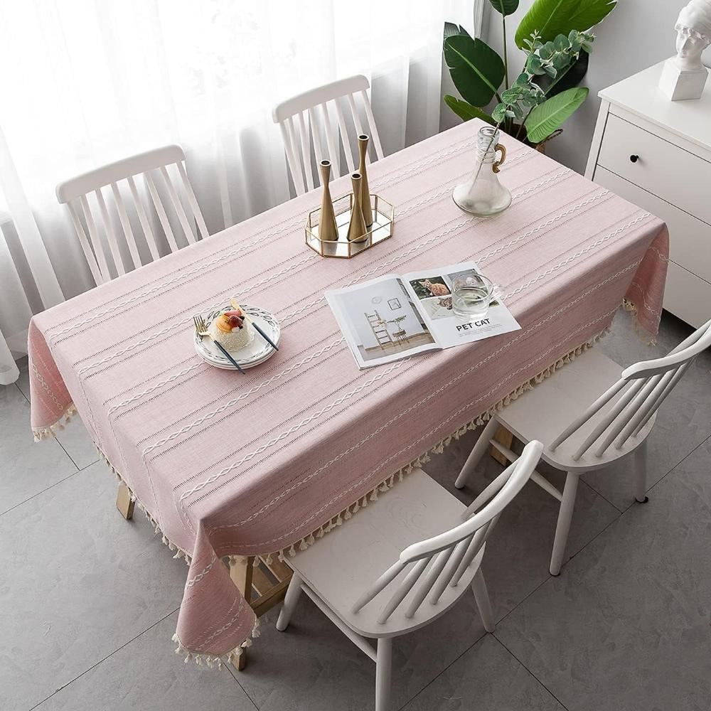 Tablecloth Cotton Linen Blend Wrinkle-Resistant Machine-Washable