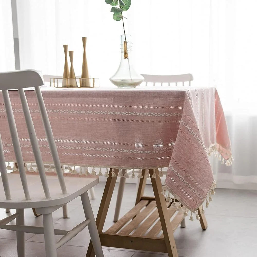 Tablecloth Cotton Linen Blend Wrinkle-Resistant Machine-Washable