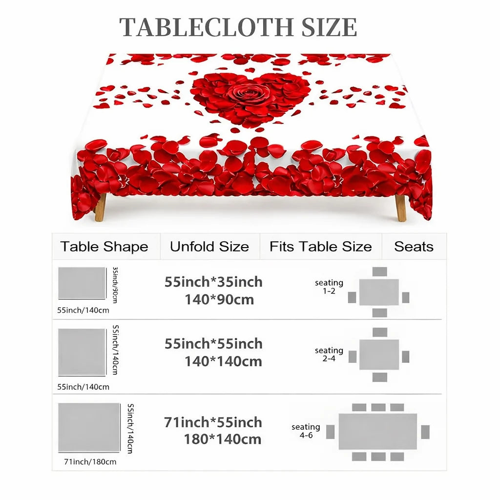 Tablecloth Rose Petal & Heart Print Polyester Machine Washable