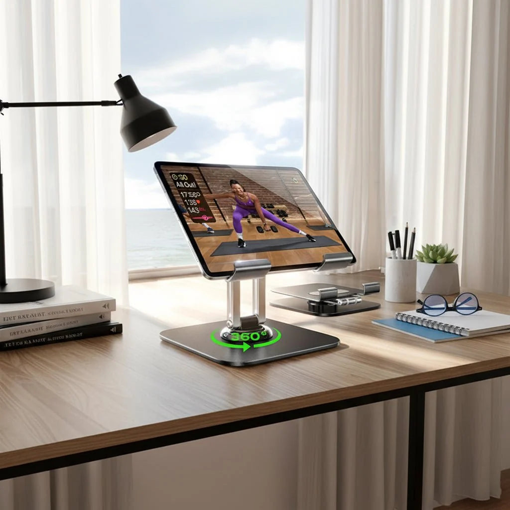 Tablet Stand Adjustable Height & Angle 360° Rotating Base