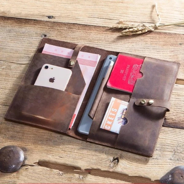 Tablet Wallet Case Leather Passport & Card Slots