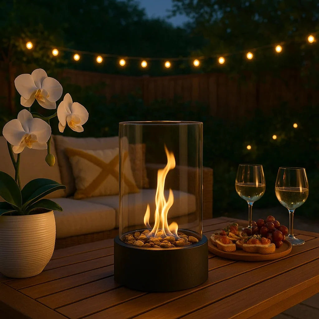 Tabletop Bioethanol Fireplace Glass Panels & Metal Base