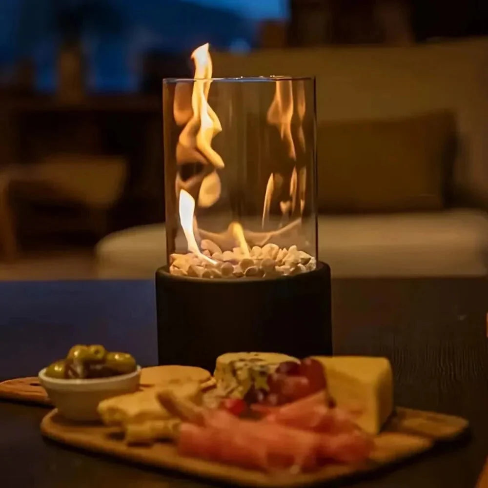Tabletop Bioethanol Fireplace Glass Panels & Metal Base