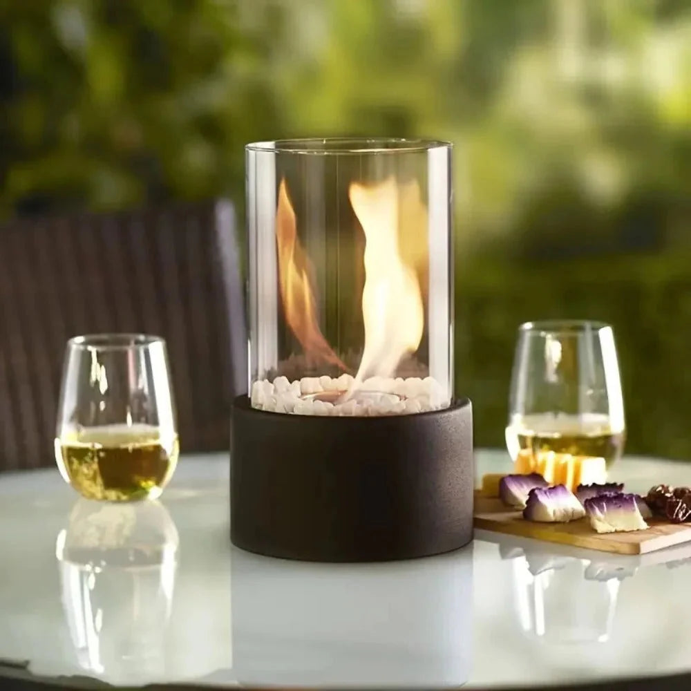 Tabletop Bioethanol Fireplace Glass Panels & Metal Base