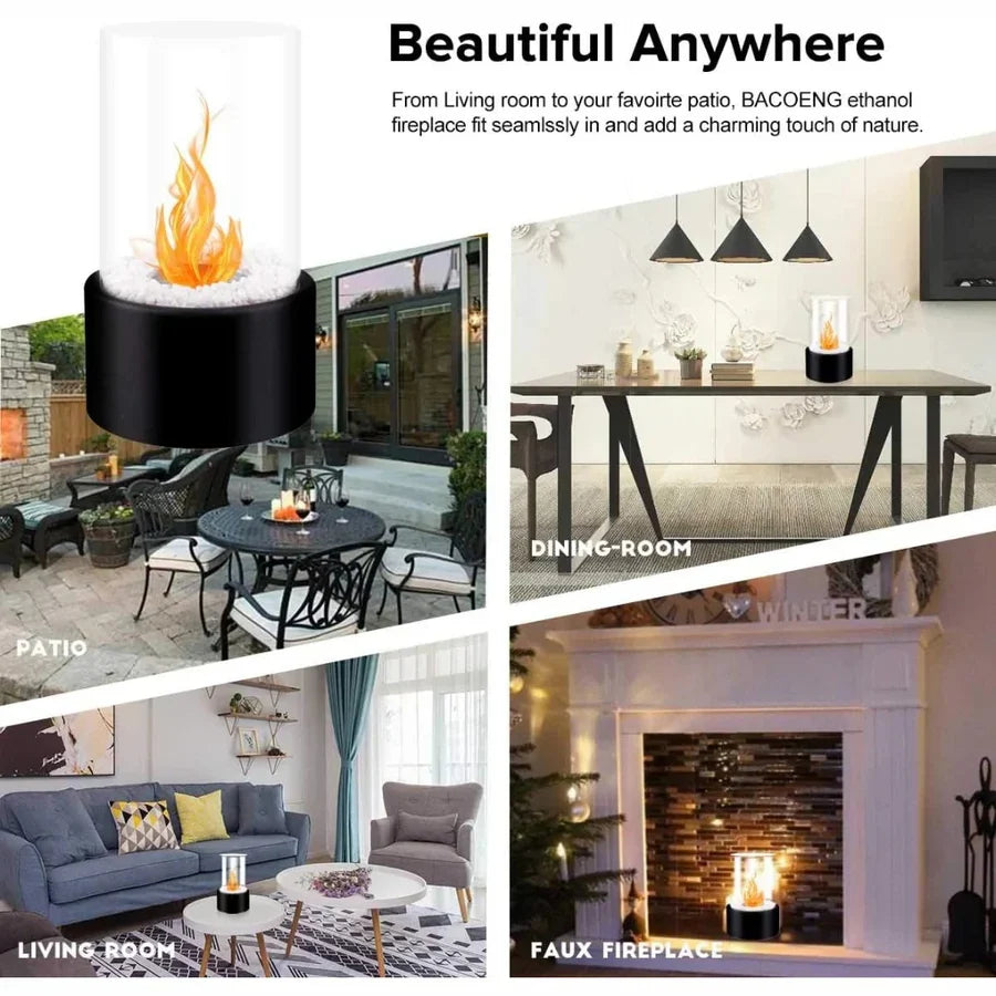 Tabletop Ethanol Fireplace Glass Enclosure Snuffer Included