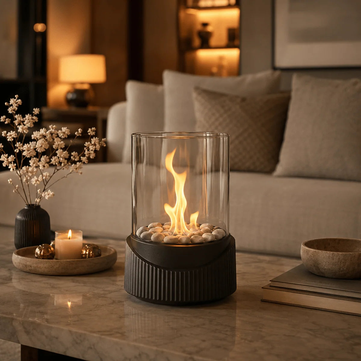 Tabletop Fireplace Bioethanol Fuel Heat-Resistant Glass Minimalist Design