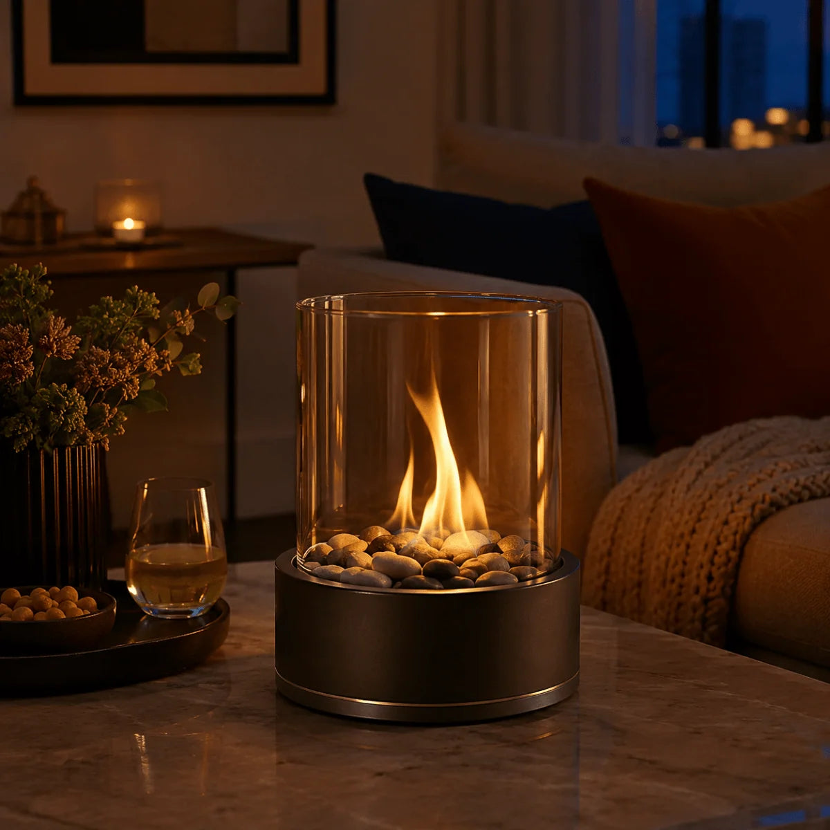 Tabletop Fireplace Bioethanol Fuel Heat-Resistant Glass Minimalist Design
