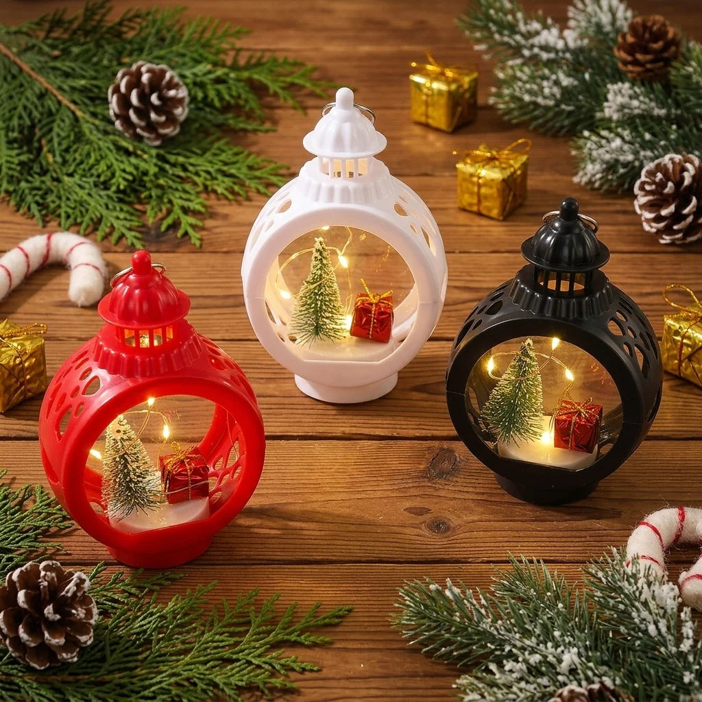 Tabletop Lantern Soft Warm LED Tree & Gift Cutouts