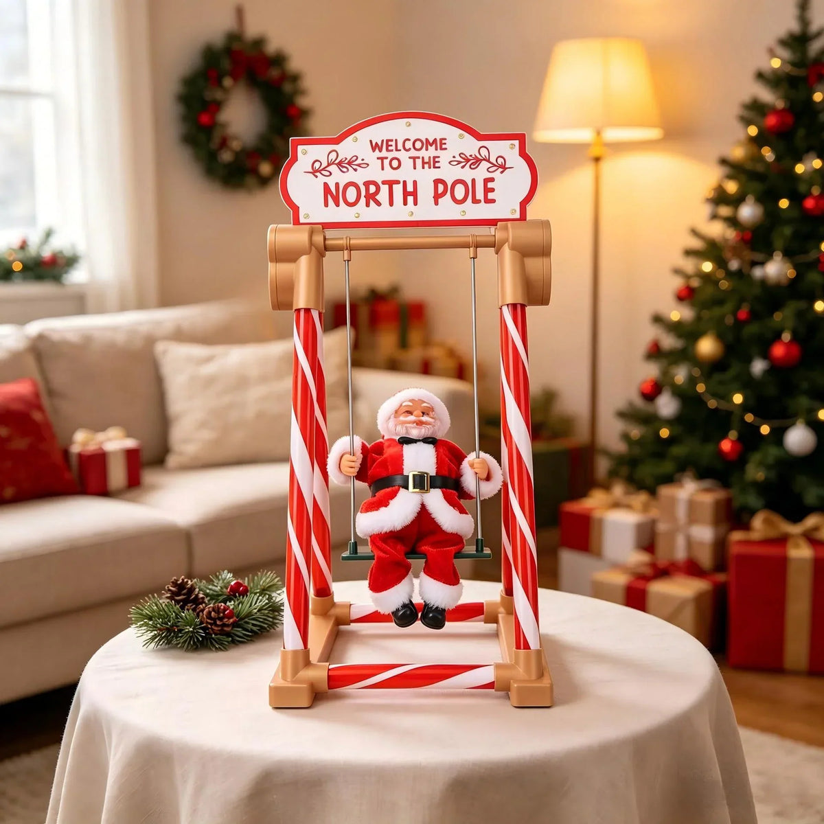 Tabletop Santa Figurine Swinging Motion Durable 19.7 Inch
