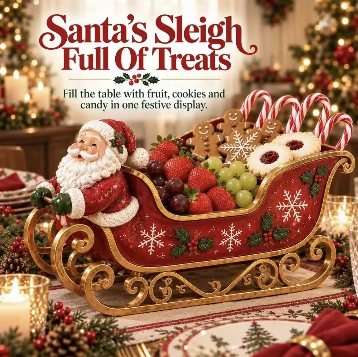 Tabletop Sleigh Festive Motifs Centerpiece & Candy Holder