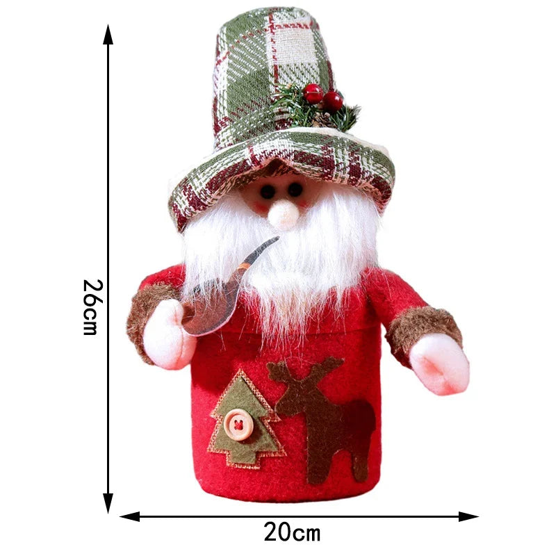 Tabletop Snowman Figurine Fabric Heart Pattern & Striped Scarf