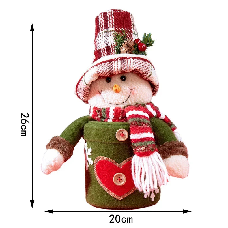 Tabletop Snowman Figurine Fabric Heart Pattern & Striped Scarf