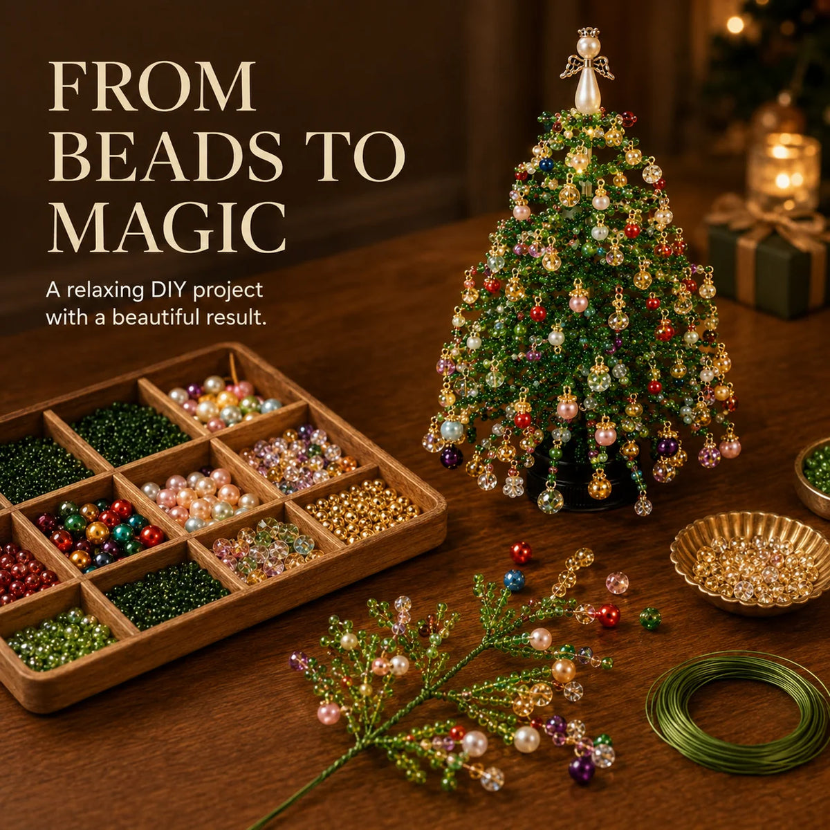Tabletop Tree Craft Kit Beaded Reusable Seasonal Decor
