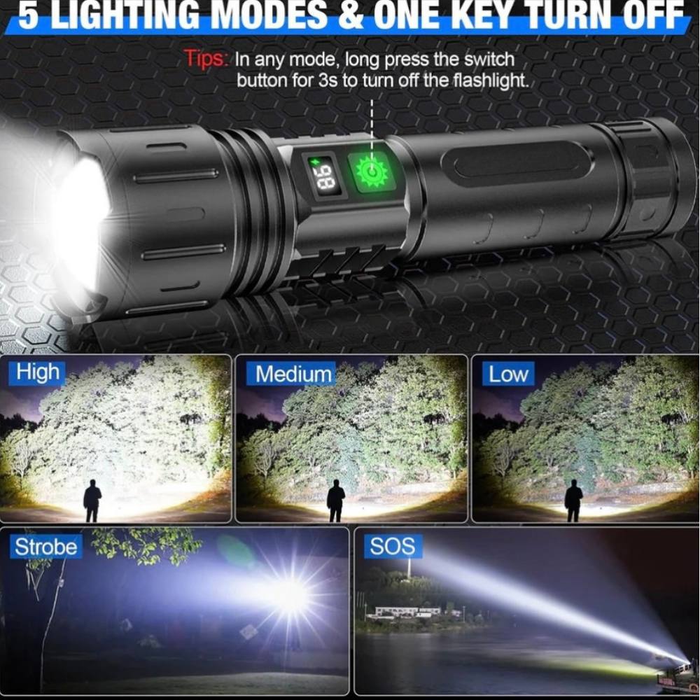 Tactical Flashlight Ultra-Bright 100000 Lumens Rechargeable 5000mAh Aluminum Body