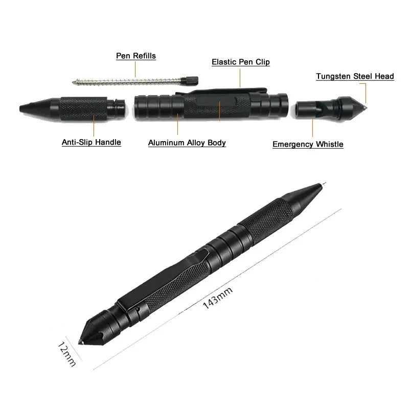 Tactical Pen Aluminum Alloy Tungsten Tip & Whistle