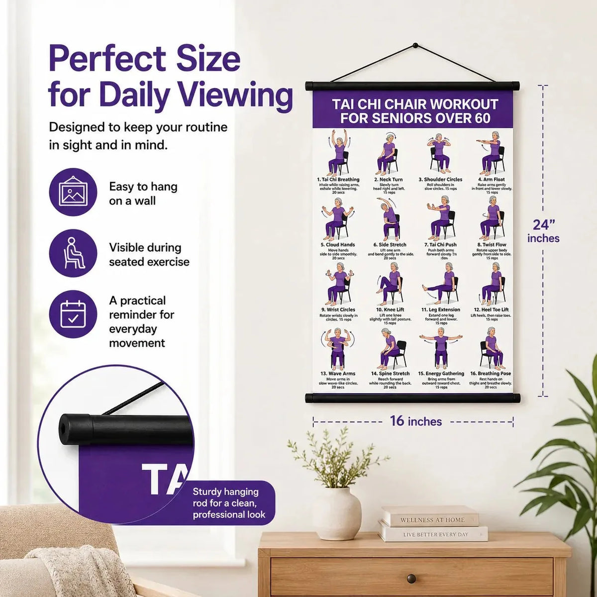 Tai Chi Wall Chart 16 Illustrated Seated Exercises