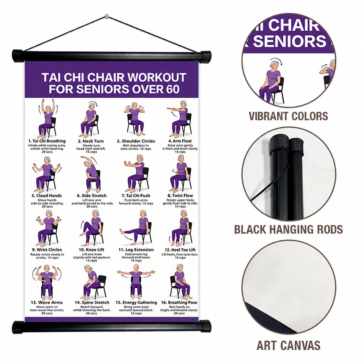 Tai Chi Wall Chart 16 Illustrated Seated Exercises