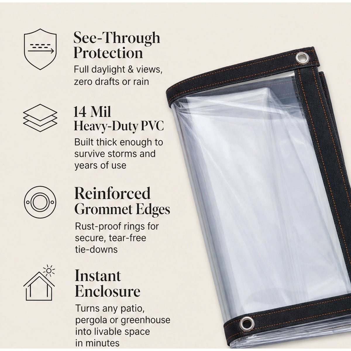 Tarpaulin Clear PVC Weatherproof Reinforced Eyelets