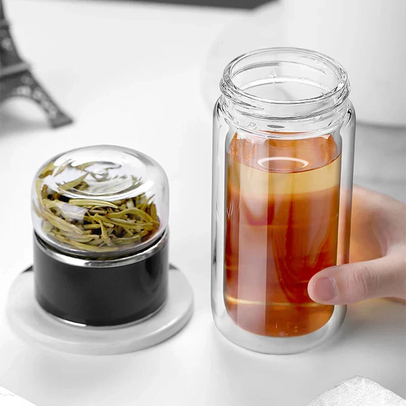 Tea Infuser Bottle Double-Wall Borosilicate & Built-In Strainer