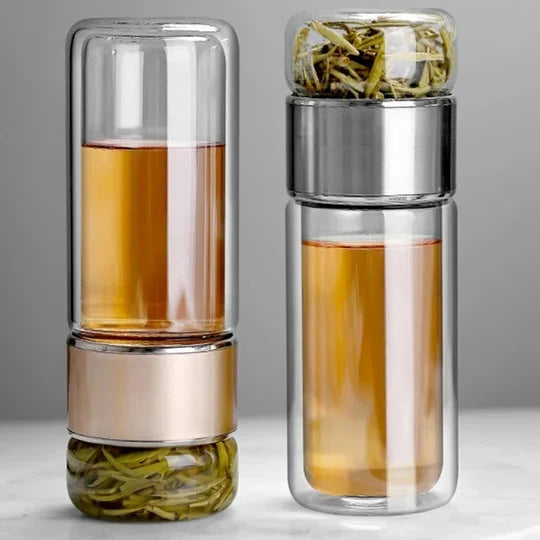 Tea Infuser Bottle Double Wall Built-In Strainer 14.5 Oz