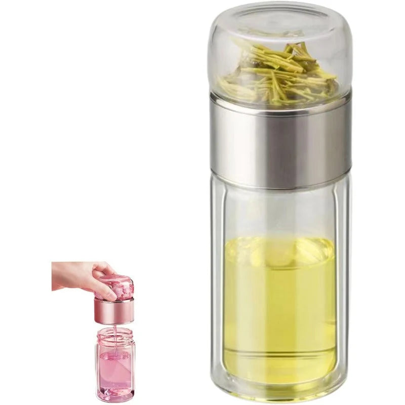 Tea Infuser Bottle Tilt-Brew Double-Wall Glass