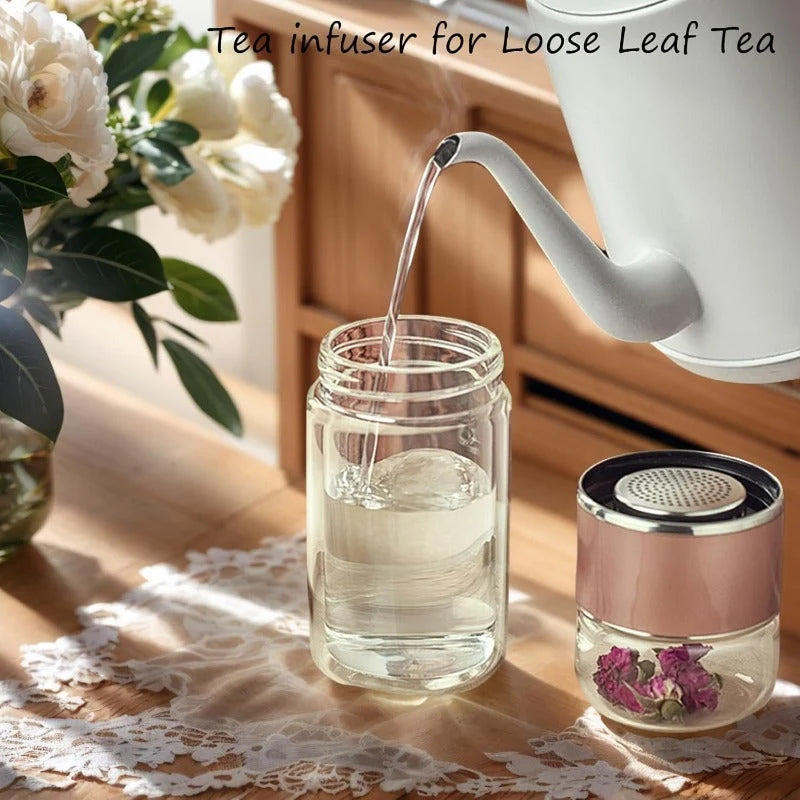 Tea Infuser Bottle Tilt-Brew Double-Wall Glass