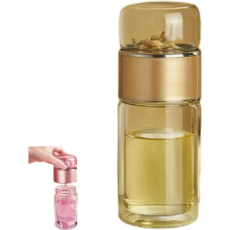 Tea Infuser Bottle Tilt-Brew Double-Wall Glass
