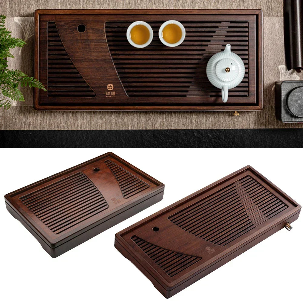 Tea Serving Tray Bamboo Surface Removable Top